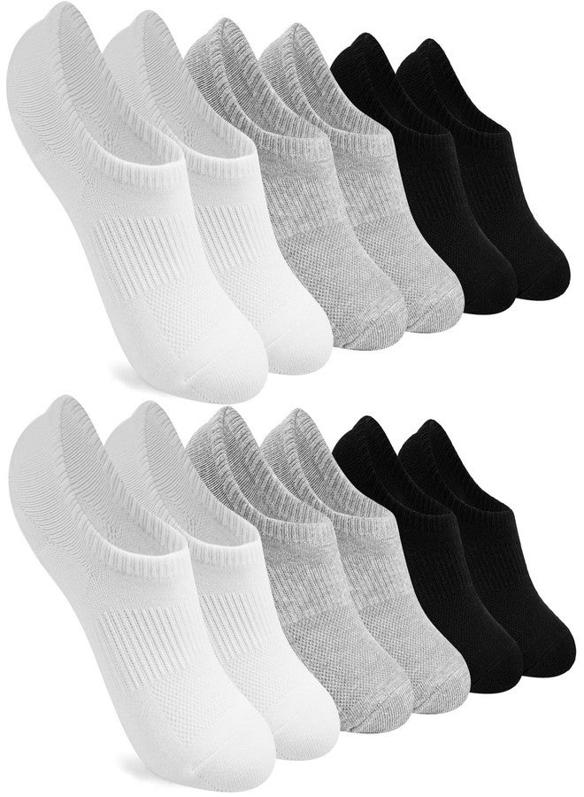 floconssy No Show Socks Womens Low Cut Cotton Ankle Socks for Sneakers Non Slip Invisible Athletic Running Liner Footies White Black 6 Pairs - Image 1